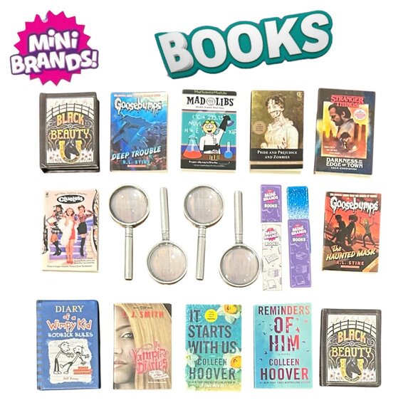 Mini Brands Books Series 1 Lot: Ultra Rare, Rare Books + Book Cases + Mag Glass - Picture 1 of 4